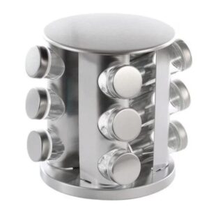 Suport rotativ pentru condimente cu 12 recipiente, organizator inox pentru dulap/masă