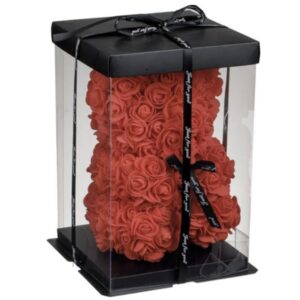 Urs Decorativ din Trandafiri Mici Rosii 23cm