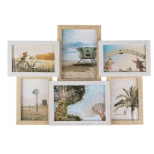 Rama foto colaj pentru 6 fotografii, din lemn alb si natur – Ideala pentru cadou