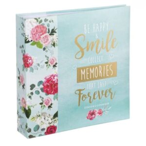 Album foto „Be Happy & Smile”, cu flori, 200 de poze – Cadou delicat pentru amintiri frumoase