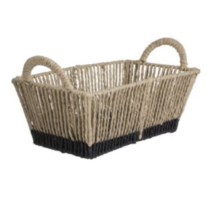 Cos de Depozitare din Sfoara Bej cu Baza Neagra & Manere 31x18x17,5cm