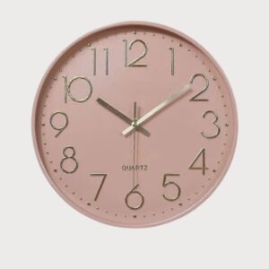 Ceas de perete decorativ roz pudra, silentios (non-ticking), Quartz, diametru 30 cm