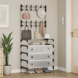 Cuier multifunctional cu raft pantofi, 3 niveluri, 8 carlige duble, structura metalica