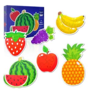 Set 6 Puzzle-uri Educative cu Fructe – Puzzle Montessori din Carton Gros, Piese Mari, 3+ ani