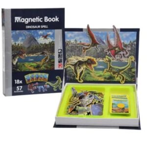Carte Magnetica Educativa cu Dinozauri – Magnetic Book Dinosaur Spell, 57 magneti, joc creativ Montessori pentru copii 3+ ani