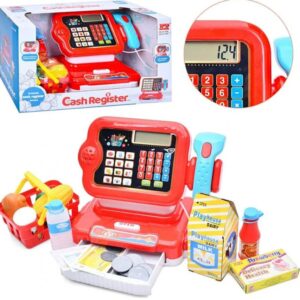 Casa de marcat pentru copii Cash Register Set cu produse, scanner, sunete si lumini, joc de rol supermarket 3+ ani