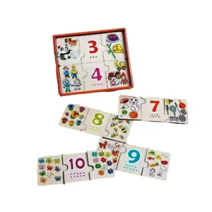 Puzzle Montessori din lemn – Puzzle educativ 3 piese cu multimi si cifre pentru copii 3+