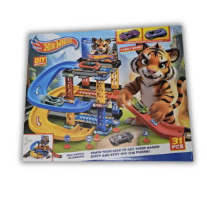 Pista de curse pentru copii DIY – Set de constructie cu 31 piese, masini incluse, rampe colorate si poduri – Racing Track Playset